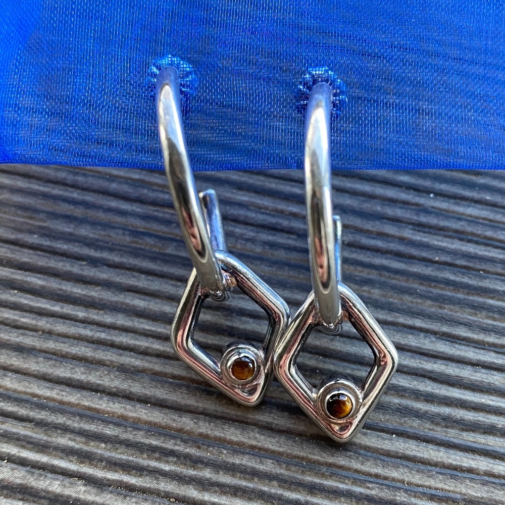Sterling Silver Cat Eye Hoop Earrings